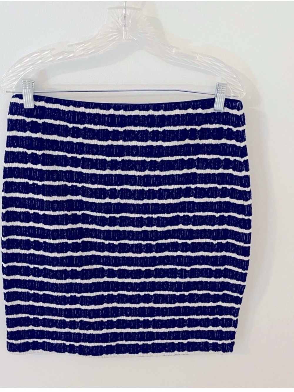 Max Edition Navy White Striped Stretch Pencil Skirt Large NWOT